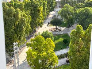 an aerial view of a park with trees and a sidewalk at Ninfas Plaza in Puerto Madryn