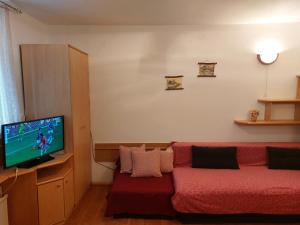 a living room with a couch and a flat screen tv at BELE STAZE-Brzece,Kopaonik in Brzeće