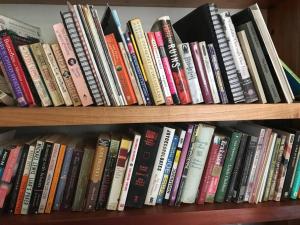 una estantería llena de libros en Private Restored Hacienda With Its Own Cenote, en Espita