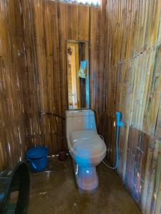 a bathroom with a toilet in a wooden wall at Truth be Found Ministry Resort in Jagna +12 photos