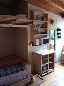1 dormitorio con litera y microondas en Casa Campestre del Mangrullo, en Ciudad de México