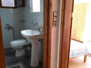 a bathroom with a sink and a toilet at Exclusive Cottages are in S West Crete in a quiet olive grove near the sea in Palaiochóra