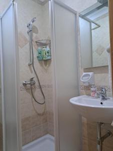 a bathroom with a shower and a sink at Seafront Apartment in St. Paul's Bay in St Paul's Bay