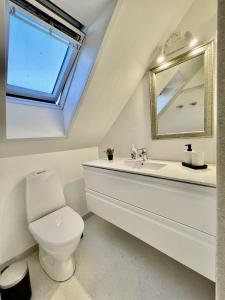 a bathroom with a toilet and a sink and a window at aday - Modern 1 Bedroom Charming Central Apartment with Public Parking in Aalborg