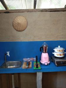 encimera de cocina con fregadero y licuadora en New Cinnamon Garden en Weligama