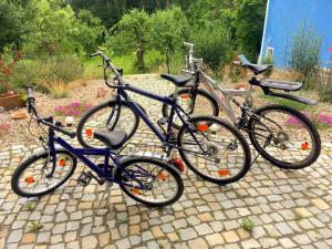a couple of bikes parked next to each other at Gartenhaus mit Sauna am Buckowsee, Märkische Schweiz in Buckow