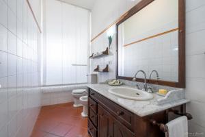 een badkamer met een wastafel, een toilet en een spiegel bij CASA ADRIANA Elegante e luminosa in Scandicci