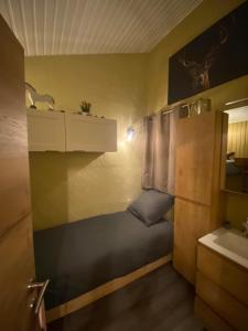 a small room with a bed and a sink at Refuge du Loup in Virton