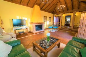 - un salon avec un canapé et une cheminée dans l'établissement Casa Rural Los Menhires, à Malaga