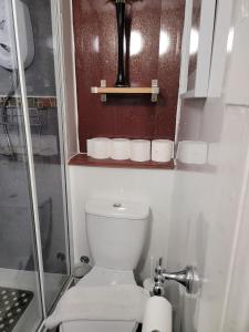 a bathroom with a toilet and a shower with rolls of toilet paper at The Residence - NO 57 in Edinburgh