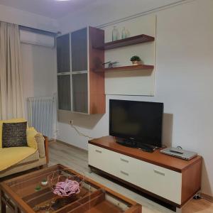 a living room with a flat screen tv on a table at BEAUTIFUL APARTMENT IN VERIA in Veria
