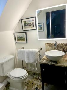 a bathroom with a white toilet and a sink at Clachan Garden B&B in Garve