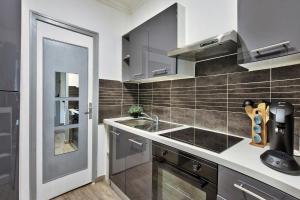 a kitchen with a sink and a counter at Appartement Le Spacieux Bressan - Hyper-Centre in Bourg-en-Bresse