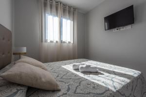 a bedroom with a bed with two pillows and a television at Apartamento Estepona I in Estepona