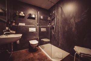 a bathroom with a shower and a toilet and a sink at Gasthof zum Storch in Prichsenstadt