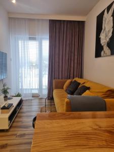 salon z kanapą w obiekcie Apartament Wyspiański w mieście Sanok