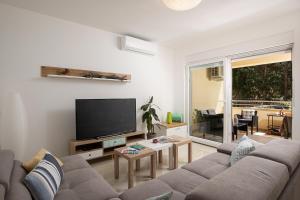 salon z kanapą i telewizorem z płaskim ekranem w obiekcie Apartment J&E w Medulinie
