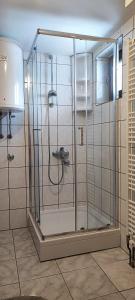 庫普雷斯的住宿－Apartmani Matko，浴室里设有玻璃门淋浴