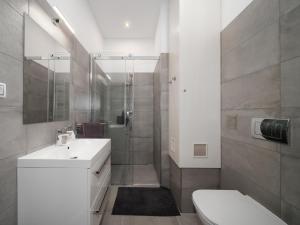 a bathroom with a shower and a sink and a toilet at Apartment Ski-In Ski-Out Mountain Duplex Portášky3 by Interhome in Pec pod Sněžkou