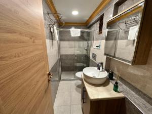y baño con lavabo y ducha. en Golden Sail Hotel Old City, en Estambul