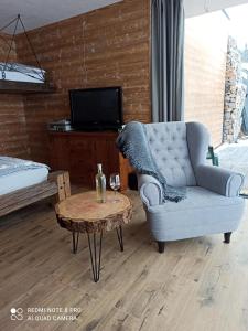- un salon avec un canapé et une table basse dans l'établissement Chata pod smrekmi, à Hriňová