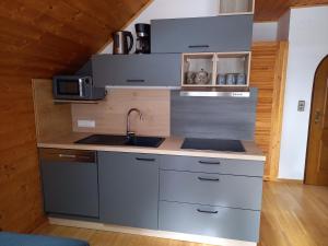 Kuchyň nebo kuchyňský kout v ubytování Almhaus Blümel