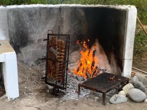 a fire pit with a bunch of food in it at ESTANCIA LA SERENA in Perito Moreno