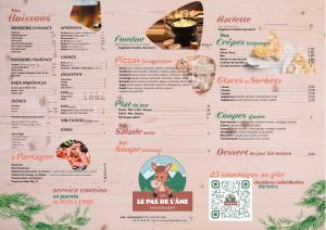Villar-dʼArène的住宿－REFUGE- GITE Le Pas de l'Ane，餐厅菜单的照片