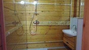 a bathroom with a shower and a sink at Guest House Mala Prica in Živinice