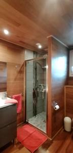 a bathroom with a glass shower and a sink at VILLA ANGELINI in Valle-di-Campoloro