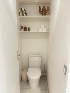 a small bathroom with a toilet and shelves at Azuri Lodge Duplex Marina in Saint-François