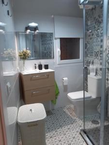 a small bathroom with a toilet and a sink at Alma s HOME, precioso loft en planta primera in Bollullos par del Condado