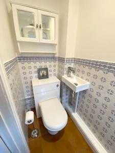 a small bathroom with a toilet and a sink at Secluded Escape near Salcombe - Newhouse Barn. in Malborough