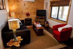 a living room with two chairs and a television at Cabin at the cove at Watauga Lake in Butler