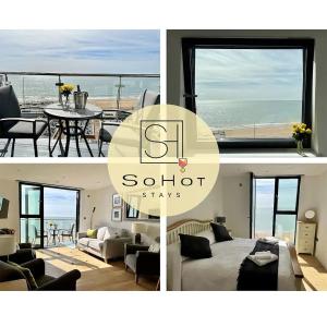 un collage di immagini di un soggiorno e di una camera da letto di SoHot Stays Royal Sands Seaview Apt Free Parking Sleeps 4 a Ramsgate