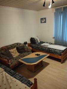 a living room with a couch and a table at worker-flat in Gelsenkirchen
