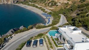 an aerial view of a house next to a beach at Sene Villa - Sea Front in Plakias