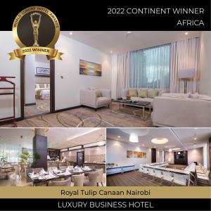 a collage of two pictures of a living room at Royal Tulip Canaan Nairobi in Nairobi