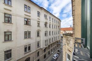 a view from the window of a building at Anastasia 2 bedrooms apartment on Váci utca in Budapest