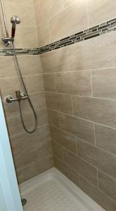 a shower with a shower head in a bathroom at Iago lodge azur, 5 minutes à pied de la plage in Fréjus