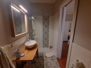 een badkamer met een wastafel en een douche bij Contrada d'Amore in Angera