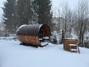 igloo i śmietnik w śniegu w obiekcie Apartamenty Slowianka w mieście Wolibórz