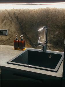 a sink with two soap bottles on a counter at Stylish house in the heart of Lapland in Tornio in Tornio