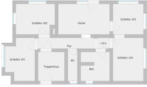 planta de un edificio en Ferienwohnung am Bodensee- zentrale Lage, free parking and wifi, 109 m2, privater Garten, 7 Gäste, 2x Kingsize Boxspringbett, familienfreundlich, en Friedrichshafen 47 fotos más