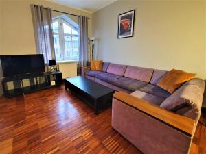 uma sala de estar com um sofá e uma televisão em Szczecin Centrum 1 em Szczecin