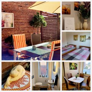 a collage of pictures of furniture and a table at Ferienwohnung Hölscher in Ascheberg