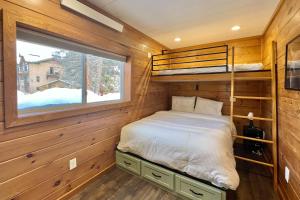 冬季公園的住宿－Camp Contained，一间卧室配有双层床和窗户。