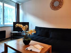 a living room with a couch and a coffee table at Le Bokeh - Face à la Cité Médiévale in Carcassonne