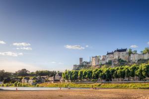 a castle on top of a hill with a beach at La Boussole - Maison meublée 3 chambres 6 pers. in Chinon