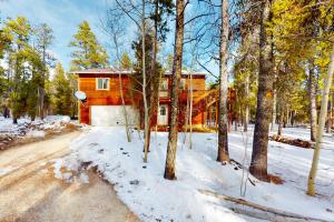 a house in the woods in the snow at Lucky Bear's Lair in Fairplay